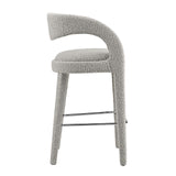 Modway Furniture Pinnacle Boucle Upholstered Bar Stool Set of Two Taupe Silver 21 x 20.5 x 39.5