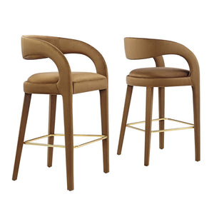 Modway Furniture Pinnacle Performance Velvet Bar Stool Set of 2 – Modern Brown Gold Design for Style & Comfort EEI-6569-BRN-GLD
