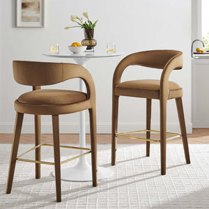 Modway Furniture Pinnacle Performance Velvet Bar Stool Set of 2 – Modern Brown Gold Design for Style & Comfort EEI-6569-BRN-GLD