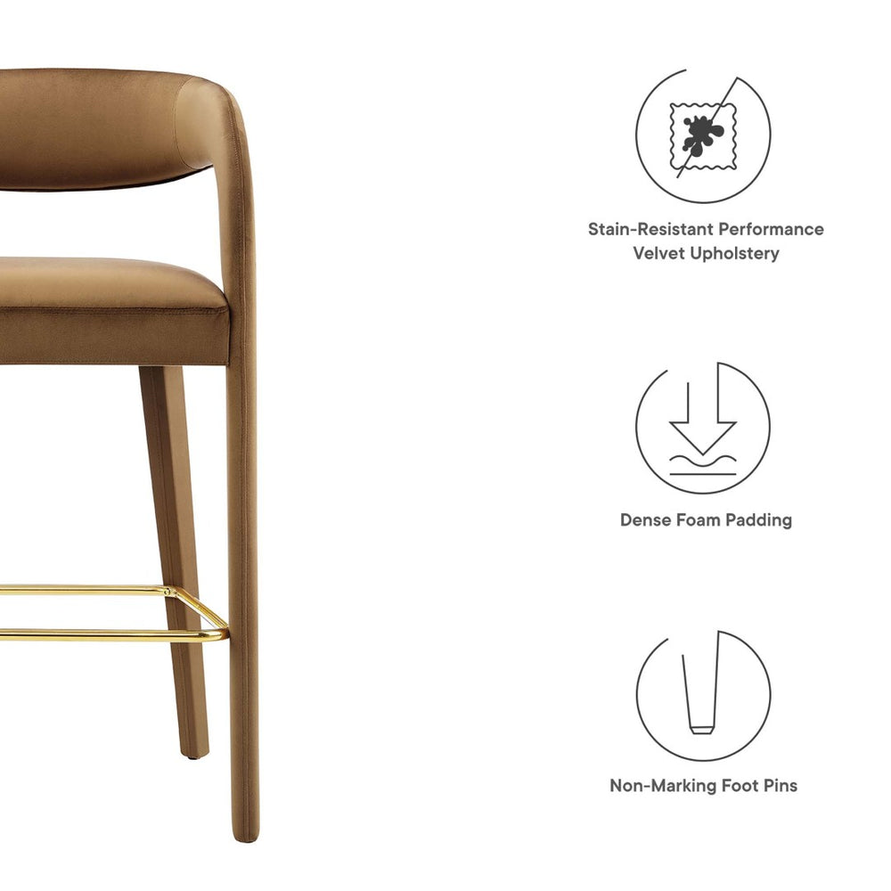 Modway Furniture Pinnacle Performance Velvet Bar Stool Set of 2 – Modern Brown Gold Design for Style & Comfort EEI-6569-BRN-GLD