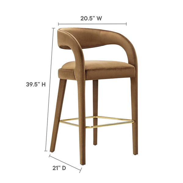 Modway Furniture Pinnacle Performance Velvet Bar Stool Set of 2 – Modern Brown Gold Design for Style & Comfort EEI-6569-BRN-GLD