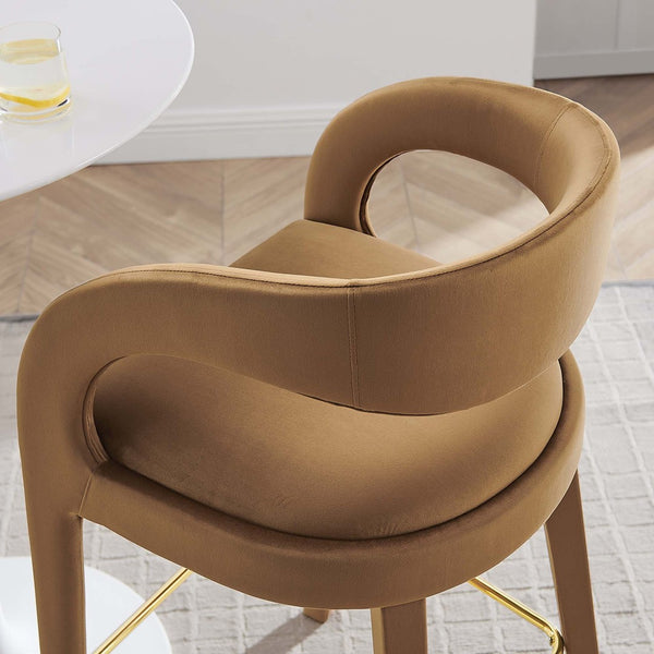 Modway Furniture Pinnacle Performance Velvet Bar Stool Set of 2 – Modern Brown Gold Design for Style & Comfort EEI-6569-BRN-GLD