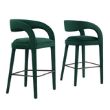 Modway Furniture Pinnacle Performance Velvet Bar Stool Set of Two Green Black 21 x 20.5 x 39.5