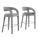 Modway Furniture Pinnacle Performance Velvet Bar Stool Set of Two Gray Silver 21 x 20.5 x 39.5