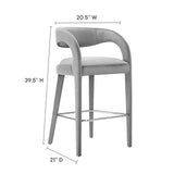 Modway Furniture Pinnacle Performance Velvet Bar Stool Set of Two Gray Silver 21 x 20.5 x 39.5