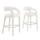 Modway Furniture Pinnacle Performance Velvet Bar Stool Set of Two Ivory Gold 21 x 20.5 x 39.5