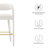 Modway Furniture Pinnacle Performance Velvet Bar Stool Set of Two Ivory Gold 21 x 20.5 x 39.5