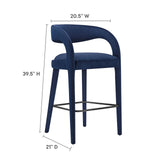 Modway Furniture Pinnacle Performance Velvet Bar Stool Set of Two Midnight Black 21 x 20.5 x 39.5