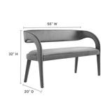 Modway Furniture Pinnacle Performance Velvet Accent Bench Gray 20 x 55 x 32