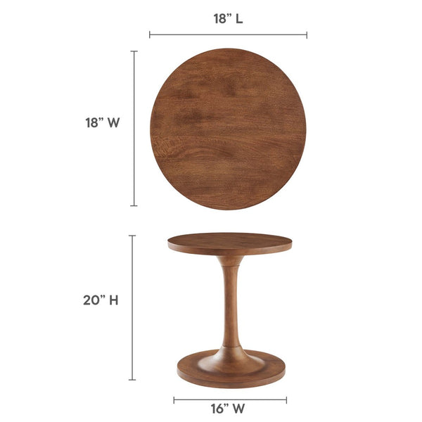 Modway Furniture Lina Round Wood Side Table - Stylish Solid Mango Wood with Tapered Base for Modern Living Spaces EEI-6573-WAL
