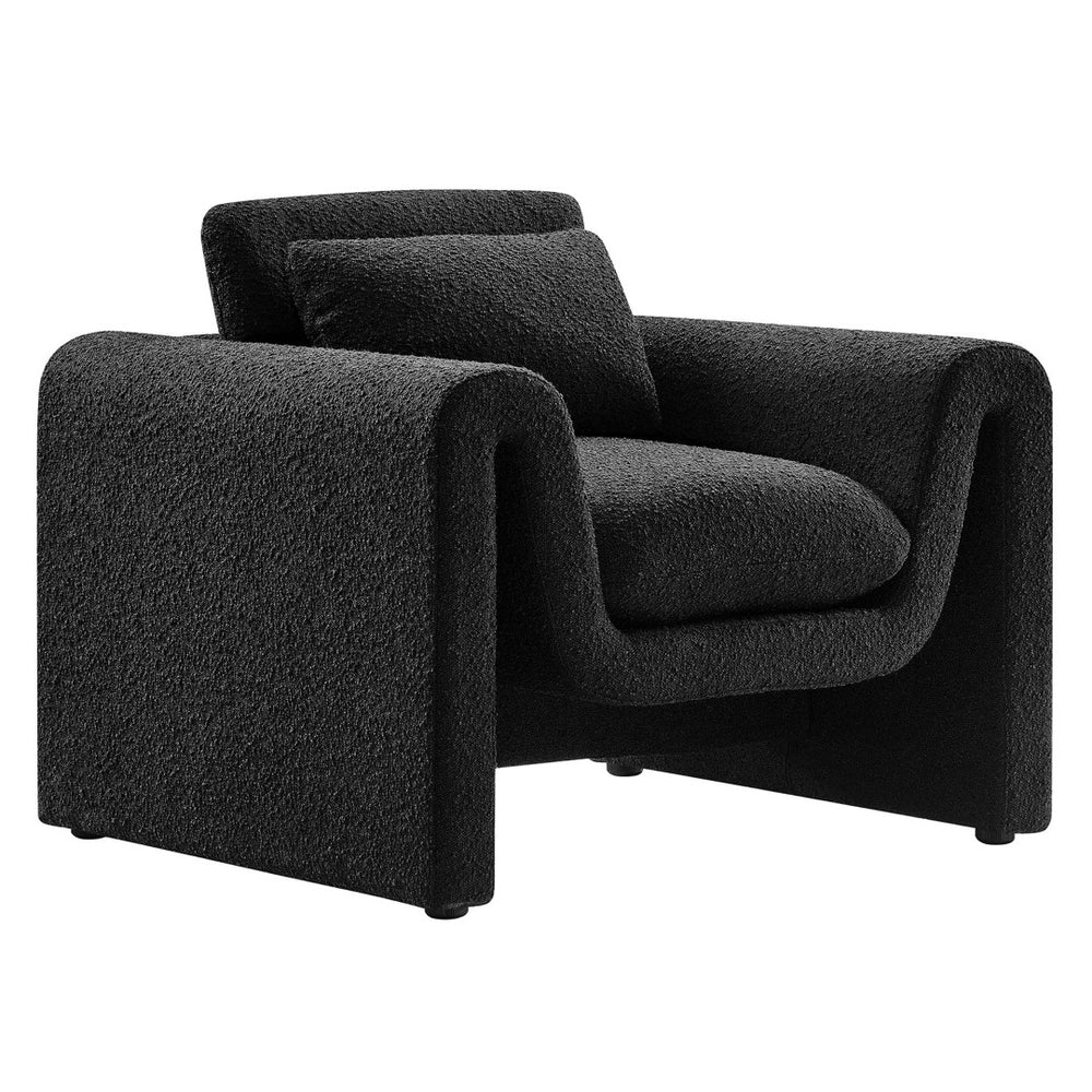 Modway Furniture Waverly Boucle Upholstered Armchair - Modern Comfort with Tactile Design for Home or Office Use Black EEI-6575-BLK
