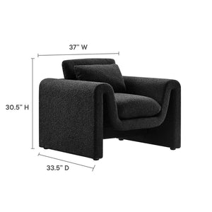 Modway Furniture Waverly Boucle Upholstered Armchair - Modern Comfort with Tactile Design for Home or Office Use Black EEI-6575-BLK