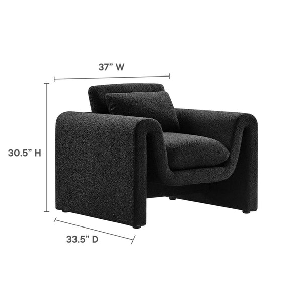 Modway Furniture Waverly Boucle Upholstered Armchair - Modern Comfort with Tactile Design for Home or Office Use Black EEI-6575-BLK