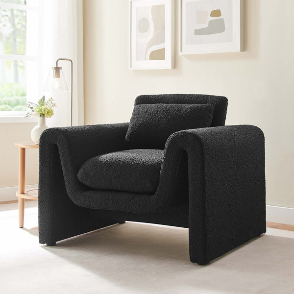 Modway Furniture Waverly Boucle Upholstered Armchair - Modern Comfort with Tactile Design for Home or Office Use Black EEI-6575-BLK