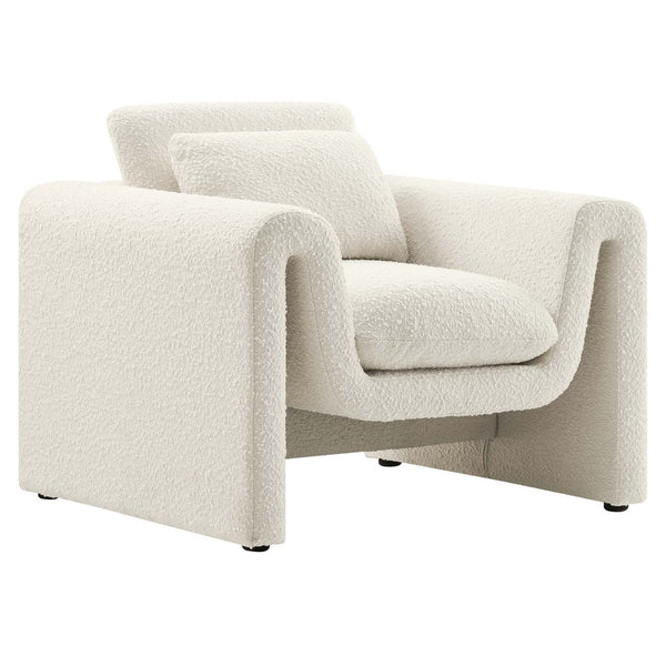 Modway Furniture Waverly Boucle Upholstered Armchair - Modern Comfort with Tactile Design for Home or Office Use Ivory EEI-6575-IVO