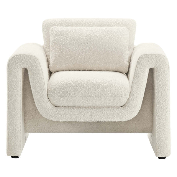Modway Furniture Waverly Boucle Upholstered Armchair - Modern Comfort with Tactile Design for Home or Office Use Ivory EEI-6575-IVO