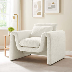 Modway Furniture Waverly Boucle Upholstered Armchair - Modern Comfort with Tactile Design for Home or Office Use Ivory EEI-6575-IVO