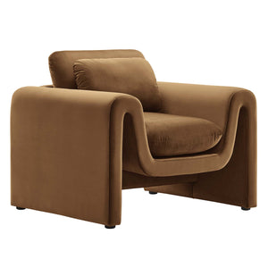 Modway Furniture Waverly Performance Velvet Armchair Brown 33.5 x 37 x 30.5