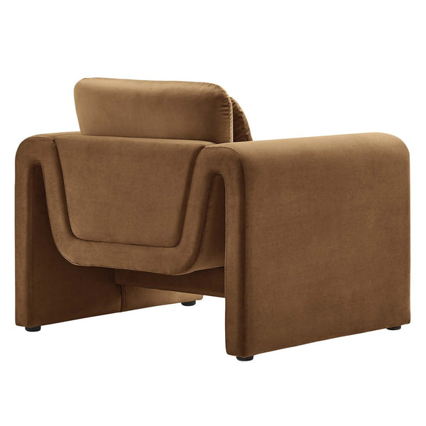 Modway Furniture Waverly Performance Velvet Armchair – Luxurious Brown Accent Chair with Stain-Resistant Upholstery EEI-6576-BRN