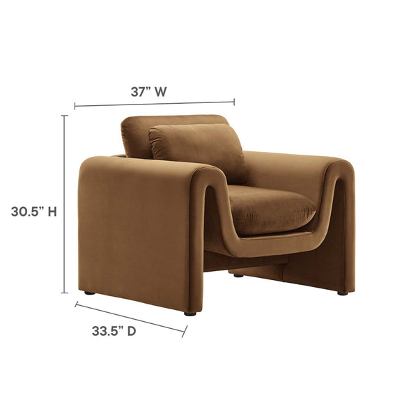 Modway Furniture Waverly Performance Velvet Armchair – Luxurious Brown Accent Chair with Stain-Resistant Upholstery EEI-6576-BRN