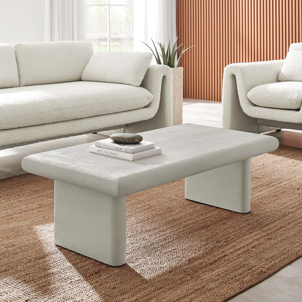 Modway Furniture Relic Concrete Textured Coffee Table - Modern Industrial Design with Durable MDF and Wood Construction White EEI-6578-WHI