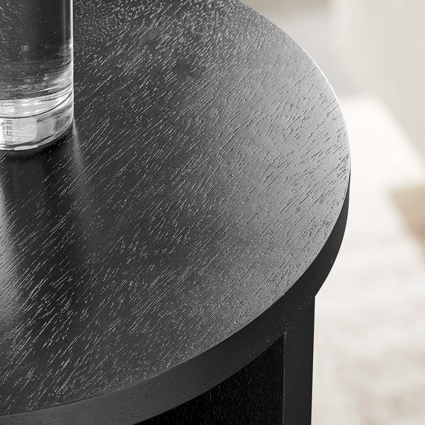 Modway Furniture Silas Round Wood Side Table - Stylish Mango Wood Accent Table with Modern X-Base for Living Room Black EEI-6579-BLK