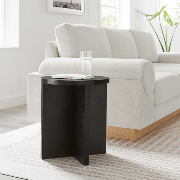 Modway Furniture Silas Round Wood Side Table - Stylish Mango Wood Accent Table with Modern X-Base for Living Room Black EEI-6579-BLK