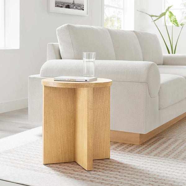 Modway Furniture Silas Round Wood Side Table - Stylish Mango Wood Accent Table with Modern X-Base for Living Room Natural EEI-6579-NAT