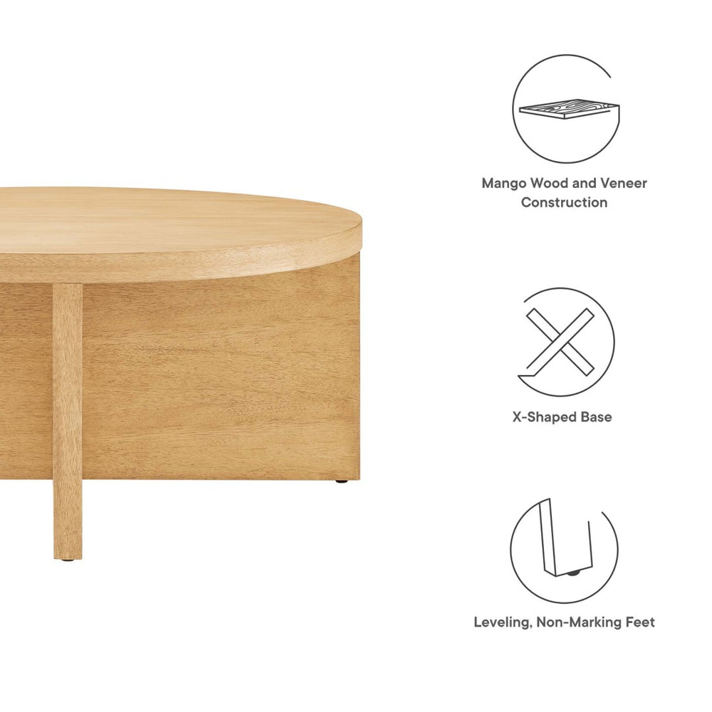 Modway Furniture Silas Round Wood Coffee Table - Rustic Mango Design with X-Shaped Base for Modern Living Spaces Natural EEI-6580-NAT