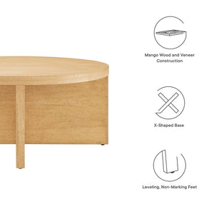 Modway Furniture Silas Round Wood Coffee Table - Rustic Mango Design with X-Shaped Base for Modern Living Spaces Natural EEI-6580-NAT