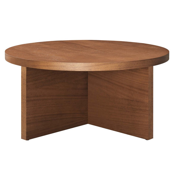 Modway Furniture Silas Round Wood Coffee Table - Rustic Mango Design with X-Shaped Base for Modern Living Spaces Walnut EEI-6580-WAL