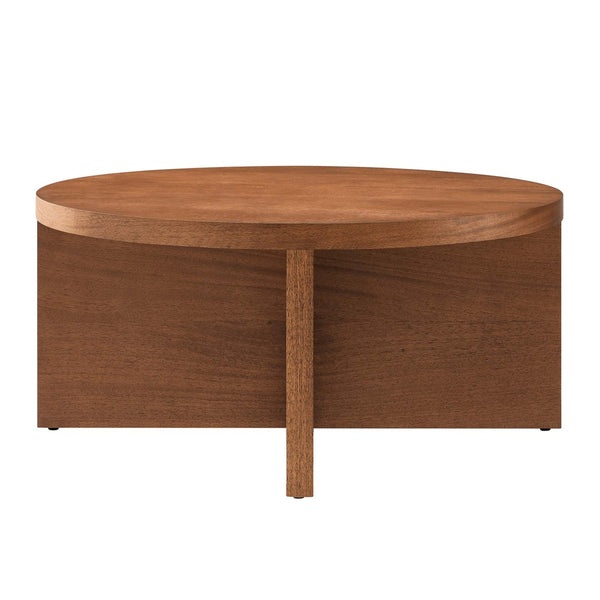Modway Furniture Silas Round Wood Coffee Table - Rustic Mango Design with X-Shaped Base for Modern Living Spaces Walnut EEI-6580-WAL