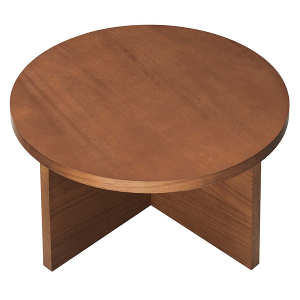 Modway Furniture Silas Round Wood Coffee Table - Rustic Mango Design with X-Shaped Base for Modern Living Spaces Walnut EEI-6580-WAL
