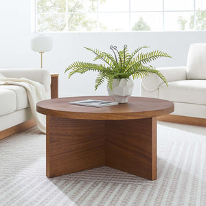 Modway Furniture Silas Round Wood Coffee Table - Rustic Mango Design with X-Shaped Base for Modern Living Spaces Walnut EEI-6580-WAL