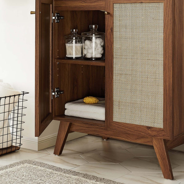 Modway Furniture Soma 30" Bathroom Vanity Cabinet - Stylish Walnut Design with Rattan Weave & Brushed-Gold Accents EEI-6587-WAL