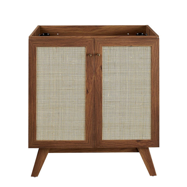 Modway Furniture Soma 30" Bathroom Vanity Cabinet - Stylish Walnut Design with Rattan Weave & Brushed-Gold Accents EEI-6587-WAL