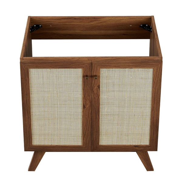 Modway Furniture Soma 30" Bathroom Vanity Cabinet - Stylish Walnut Design with Rattan Weave & Brushed-Gold Accents EEI-6587-WAL