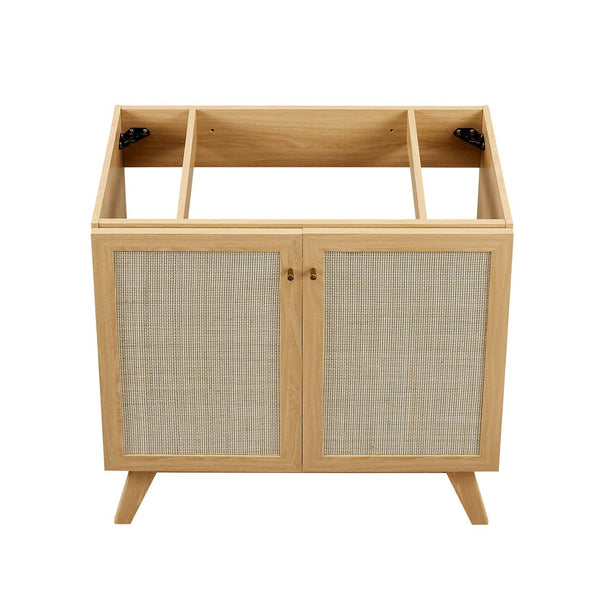 Modway Furniture Soma 36" Bathroom Vanity Cabinet with Rattan Weave Doors and Soft-Close Hinges for Modern Style Oak EEI-6588-OAK