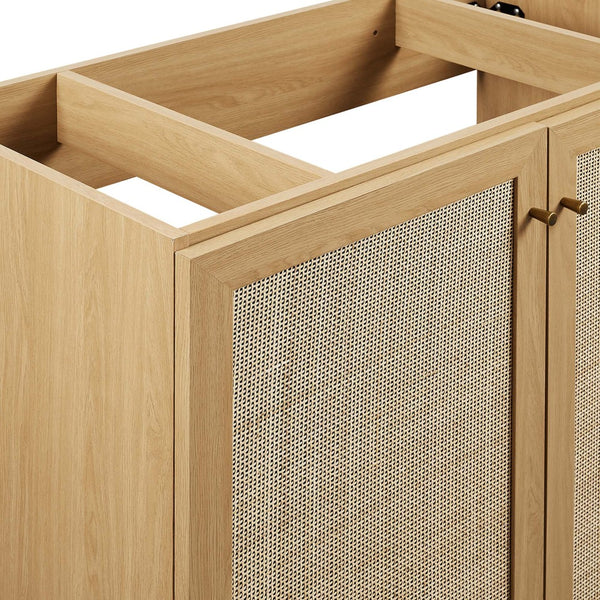 Modway Furniture Soma 36" Bathroom Vanity Cabinet with Rattan Weave Doors and Soft-Close Hinges for Modern Style Oak EEI-6588-OAK