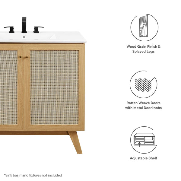 Modway Furniture Soma 36" Bathroom Vanity Cabinet with Rattan Weave Doors and Soft-Close Hinges for Modern Style Oak EEI-6588-OAK