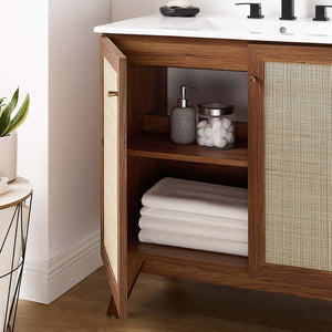 Modway Furniture Soma 36" Bathroom Vanity Cabinet with Rattan Weave Doors and Soft-Close Hinges for Modern Style Walnut EEI-6588-WAL