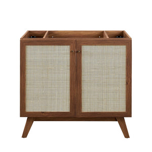 Modway Furniture Soma 36" Bathroom Vanity Cabinet with Rattan Weave Doors and Soft-Close Hinges for Modern Style Walnut EEI-6588-WAL