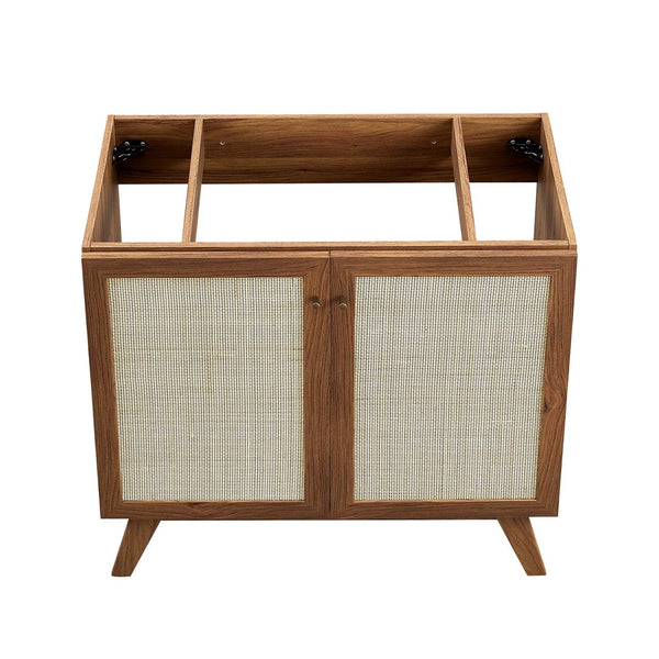 Modway Furniture Soma 36" Bathroom Vanity Cabinet with Rattan Weave Doors and Soft-Close Hinges for Modern Style Walnut EEI-6588-WAL
