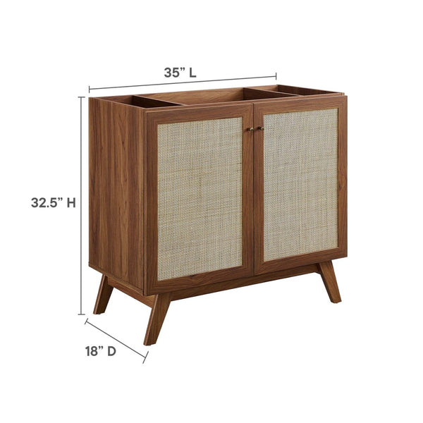 Modway Furniture Soma 36" Bathroom Vanity Cabinet with Rattan Weave Doors and Soft-Close Hinges for Modern Style Walnut EEI-6588-WAL