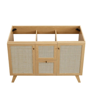 Modway Furniture Soma 48" Modern Bathroom Vanity Cabinet with Rattan Texture, Soft-Close Doors & Gold Accents Oak EEI-6589-OAK