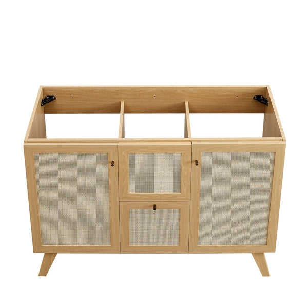 Modway Furniture Soma 48" Modern Bathroom Vanity Cabinet with Rattan Texture, Soft-Close Doors & Gold Accents Oak EEI-6589-OAK