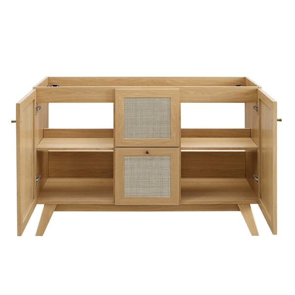 Modway Furniture Soma 48" Modern Bathroom Vanity Cabinet with Rattan Texture, Soft-Close Doors & Gold Accents Oak EEI-6589-OAK