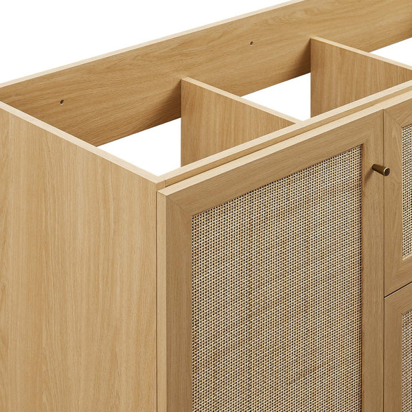 Modway Furniture Soma 48" Modern Bathroom Vanity Cabinet with Rattan Texture, Soft-Close Doors & Gold Accents Oak EEI-6589-OAK