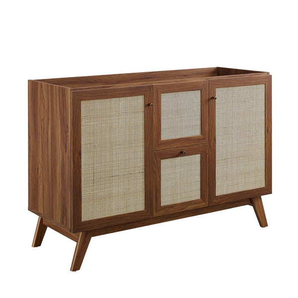 Modway Furniture Soma 48" Modern Bathroom Vanity Cabinet with Rattan Texture, Soft-Close Doors & Gold Accents Walnut EEI-6589-WAL