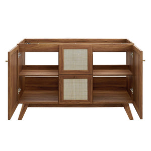 Modway Furniture Soma 48" Modern Bathroom Vanity Cabinet with Rattan Texture, Soft-Close Doors & Gold Accents Walnut EEI-6589-WAL